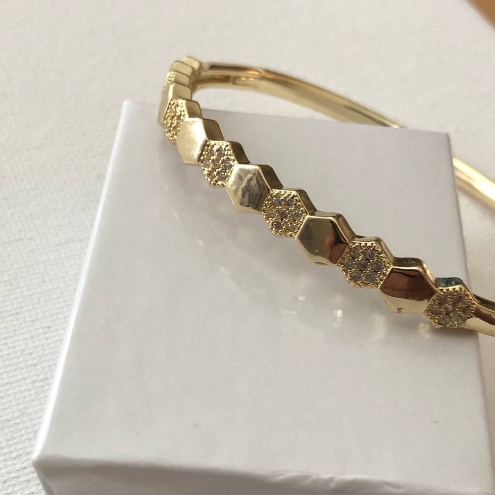 Gold Hexagon Pavé Bangle Bracelet